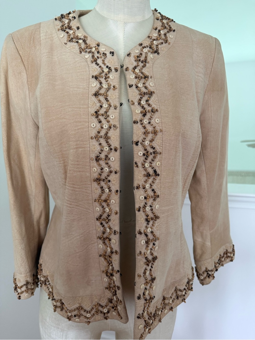Dana Buchman Beige Embellished Suede Jacket